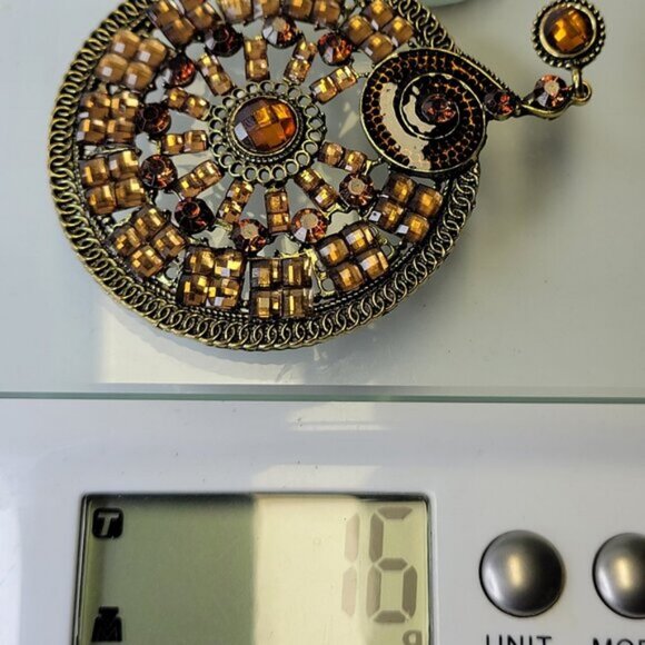 Amber Brown Rhinestone Circular Statement Earrings - Picture 6 of 7